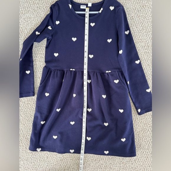 Heart Pattern Navy Long sleeve Dress with Pockets - Picture 3 of 5